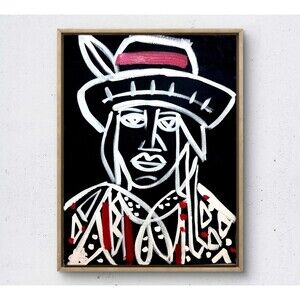 WS original native man painting 14X11 canvas acrylic abstract southwest wall art